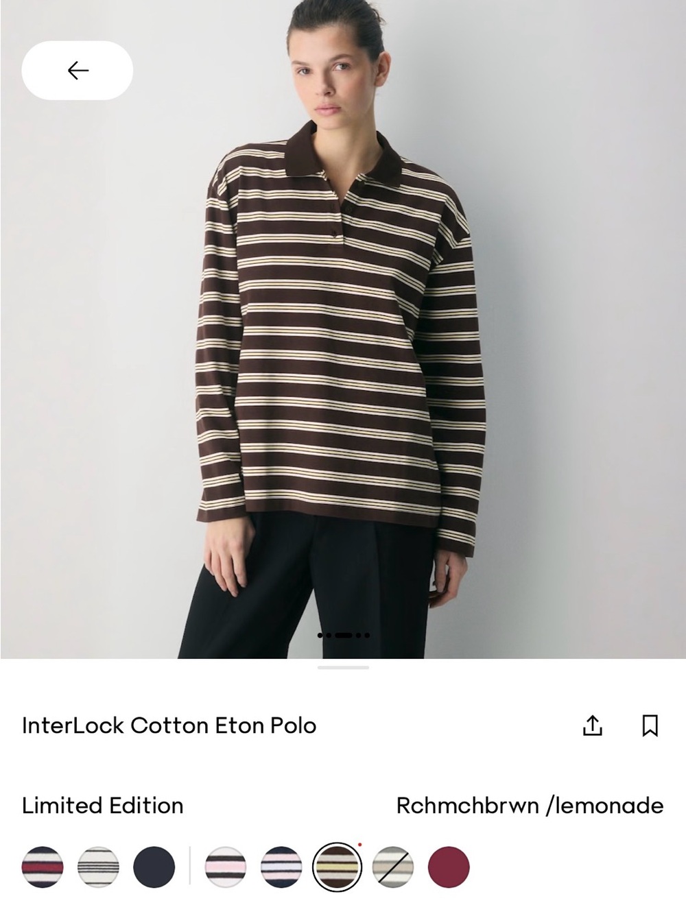 New Aritzia Babaton striped cotton Eton Polo rich mocha brown long sleeve Small
